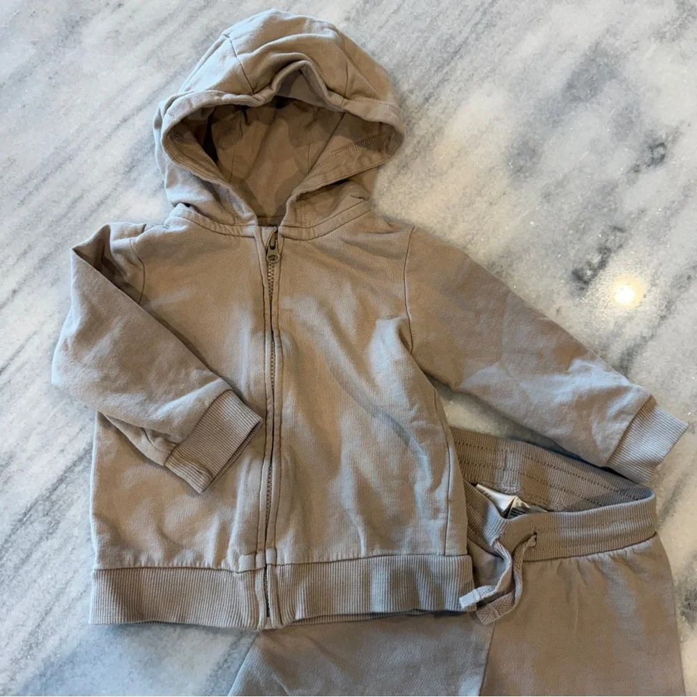 H&M 6 Month Tan Neutral Hooded Zipper Jacket &‎ Jogger Set Sweat Set